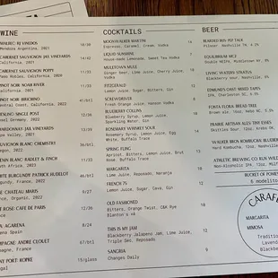 Drink menu