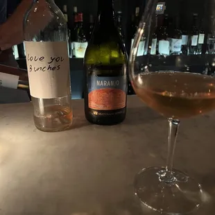 a glass of wine and a bottle of wine