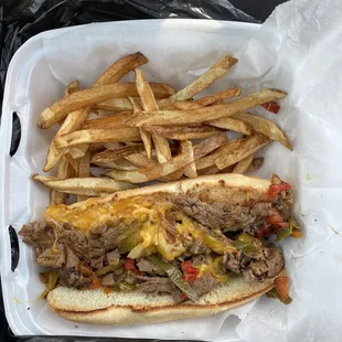 Philly cheesesteak and fries