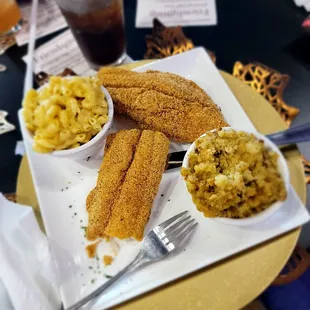 Entree: fried fish with yams and dressing