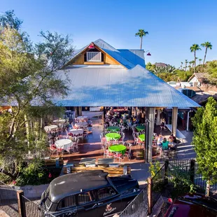 An aerial view of our outdoor patio