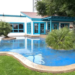 a pool and patio