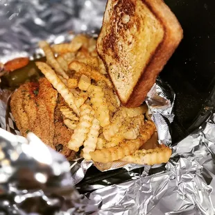 2 piece fried catfish, w fries, Texas Toast and a Jalapeno