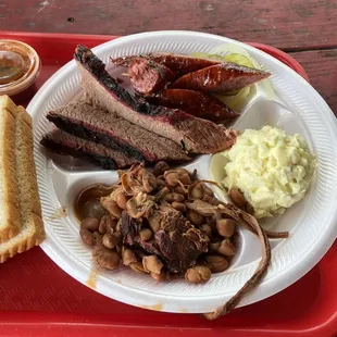 Brisket, Sausage, Beans, &amp; Potato Salad