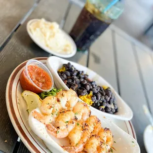 St. Augustine Shrimp Broiled - Aunt Kate's.  There was 3 sticks, but I ate one by the time I took the photo.  =)
