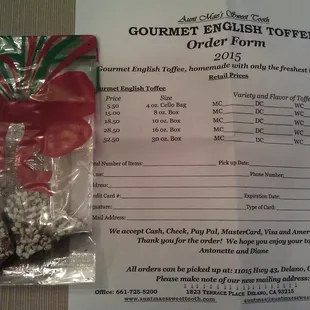 Order form from 2015.  Check website for current prices!