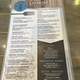 Lunch menu