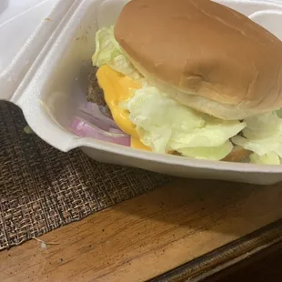 Burger was decent. Nothing to write home about. But I bet a double would hit the spot! A solid food item.