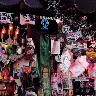 Stickers adorn the wall. Just wanted to give a shout out to local Milwaukee bars Wolski's, The Standard, and The Bottle.