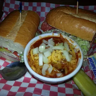 Aunt Tillie's Special and a cup of chili! Perfect combo for an icy day.