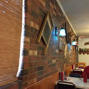 a brick wall in a restaurant