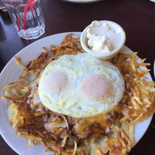 The Works with eggs over easy. Spectacular