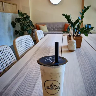 Lotus Milk Tea with crystal boba