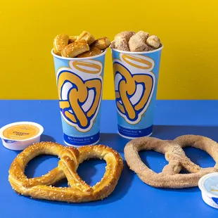 two pretzels and a cup of coffee
