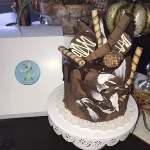 Happy Birthday to a chocolate lover 6" chocolate explosion 3 layers, ganache filling and all the chocolate you can dream on $75.