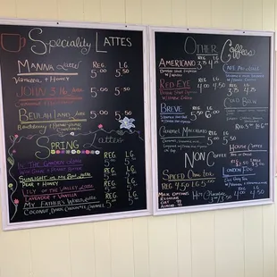 Coffee menu