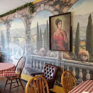 a woman in a red dress