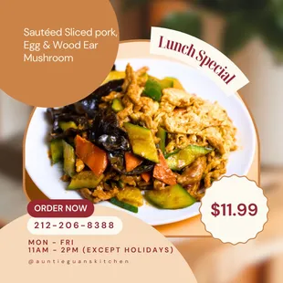 Elevate your culinary experience with our delectable Sautéed Sliced Pork, Egg &amp; Wood Ear Mushroom dish!