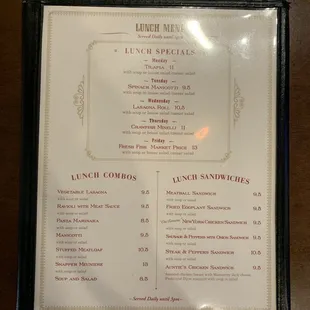 the lunch menu