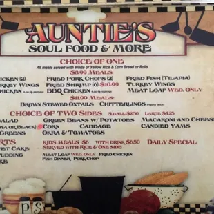 Aunties Soul Food and More Menu
