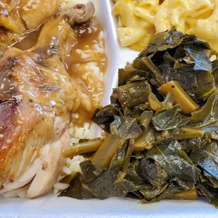 Chicken  n rice Greens Mac n cheese