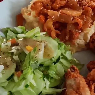 Fried Chicken Salad and Grits