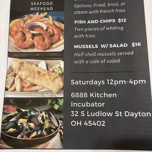 menu, oysters and mussels