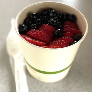 Acai bowl, sans banana and more strawberry.  Delicious!