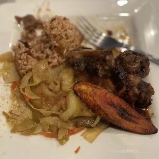 Jamaican Style Oxtail Plantains Steamed Cabbage Plantains Rice