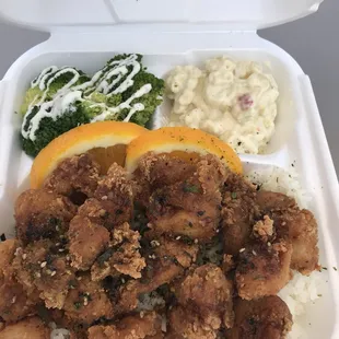 Garlic chicken (very salty and mac salad is not homemade)