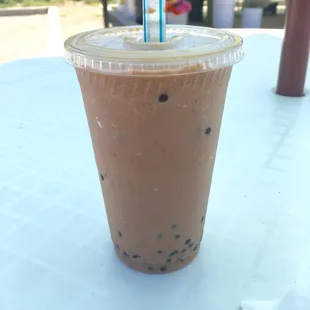 Thai milk tea. Has the smaller bobas but delish!