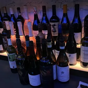 bottles of wine on a bar