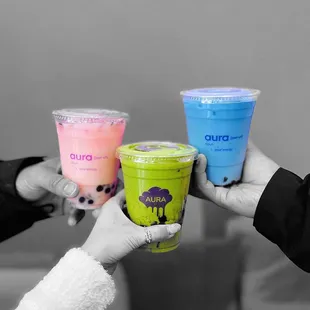 Strawberry Rose, 0 Brown Sugar Matcha, "Karl the Fog" (decaf)