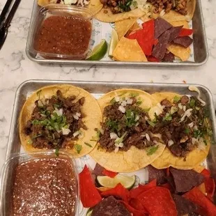 Combo platter with shrimp, chicken &amp; al pastor tacos.  I chose carne asada tacos.