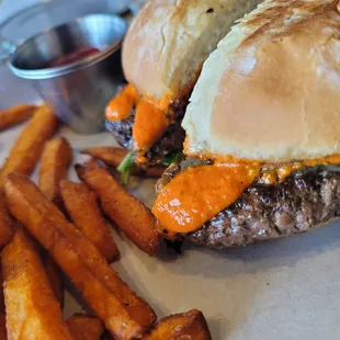 Matadors Muleta Burger w/ sweet potato fries