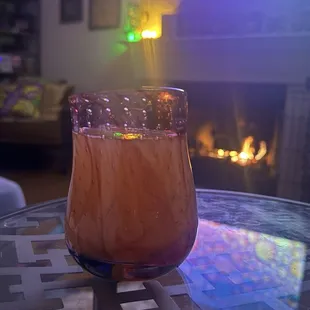 Enjoying a drink from the perfectly imperfect glass I made myself in class