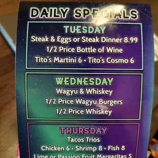 Daily specials (menu)