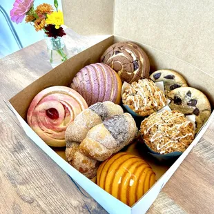 Bakery box, assorted pastries and pan dulce