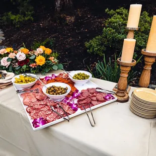 a spread of meat and vegetables