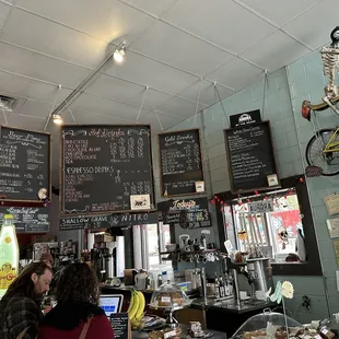 a bicycle hanging from the ceiling