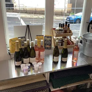 bottles of wine on a counter
