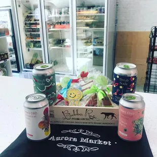 a variety of goods in a crate