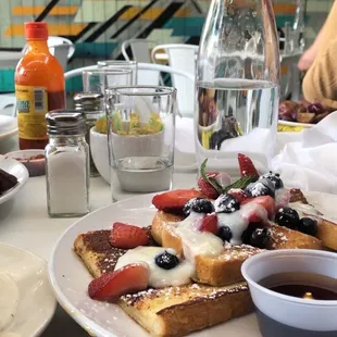 Berries and cream French toast one of their  popular dishes but it was pretty dry and bland