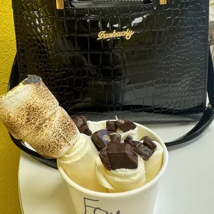 May flavor of the month. Brownie Rocky Road: Vanilla ice cream with brownie bites and toasted marshmallows