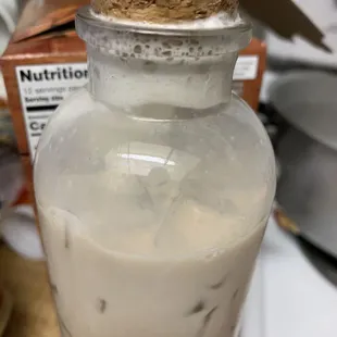 Caramel Cafe Latte in a glass bottle