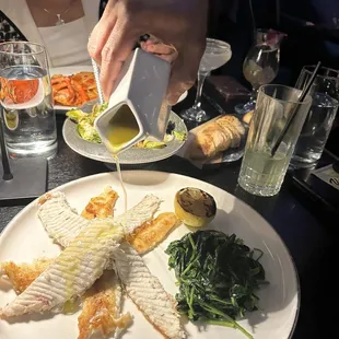 Wah-laa! The pan-fried Dover dole w/ the butter sauce and Swiss chard.