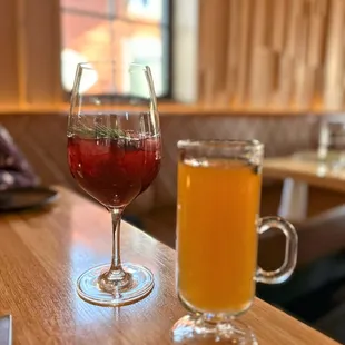 two glasses of wine on a table