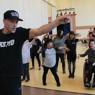 Lenny volunteering at Opportunity Village teaching a Hip Hop Dance class