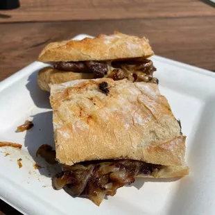 Best New York steak, caramelized onions and manchego cheese on baguette - the "pepito de ternera".