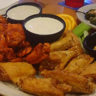Buffalo and Garlic Parmesan wings.